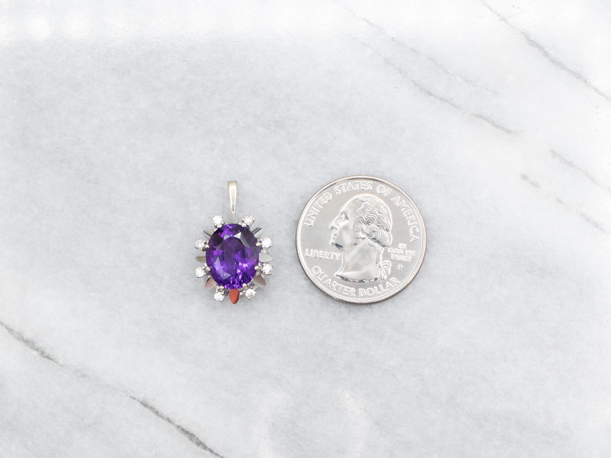 Amethyst Pendant with Diamond and White Gold Halo