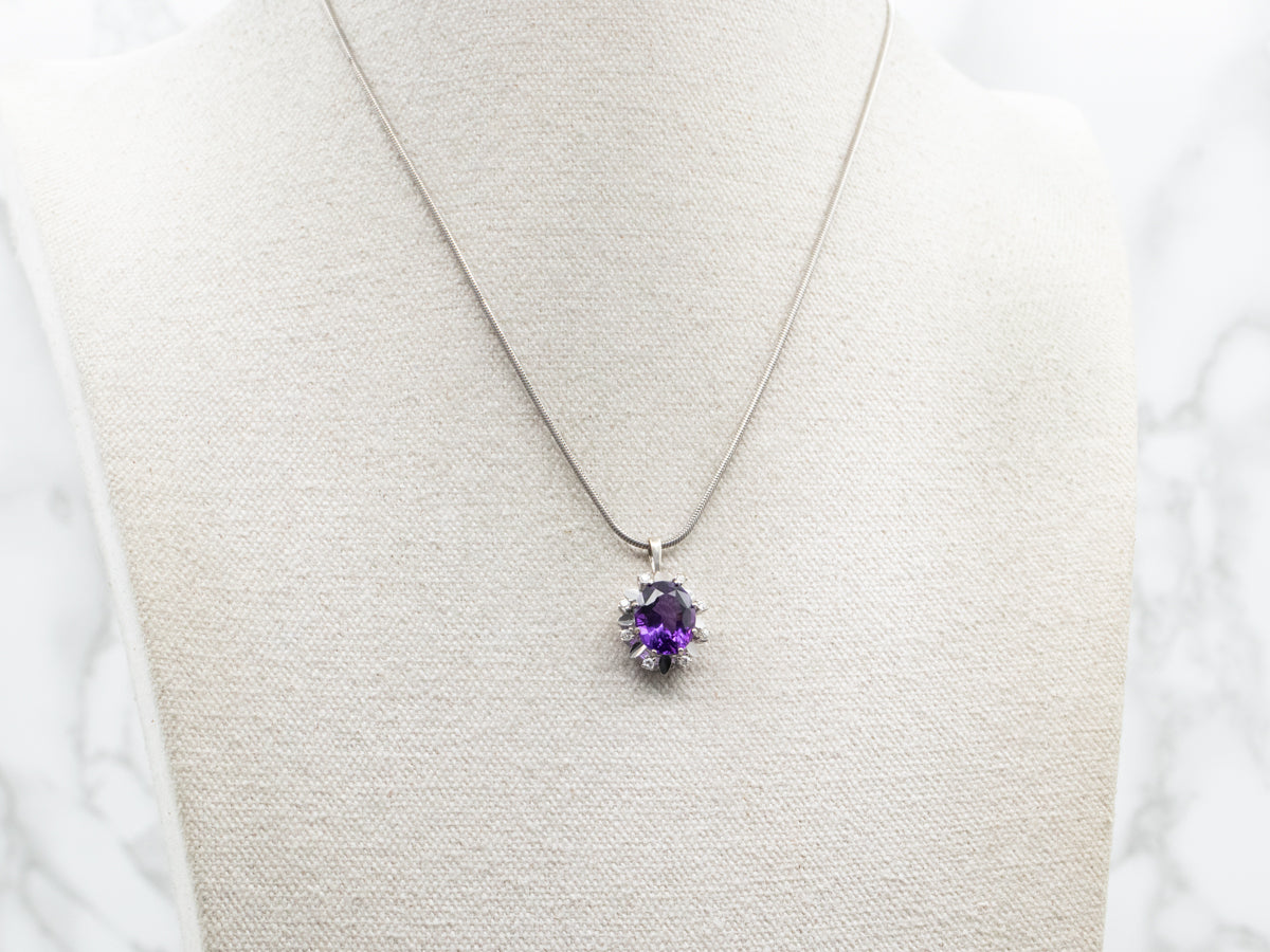 Amethyst Pendant with Diamond and White Gold Halo