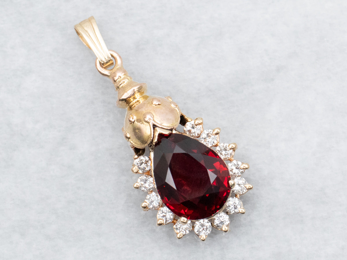 Mix Era Garnet Pendant with Diamond Halo