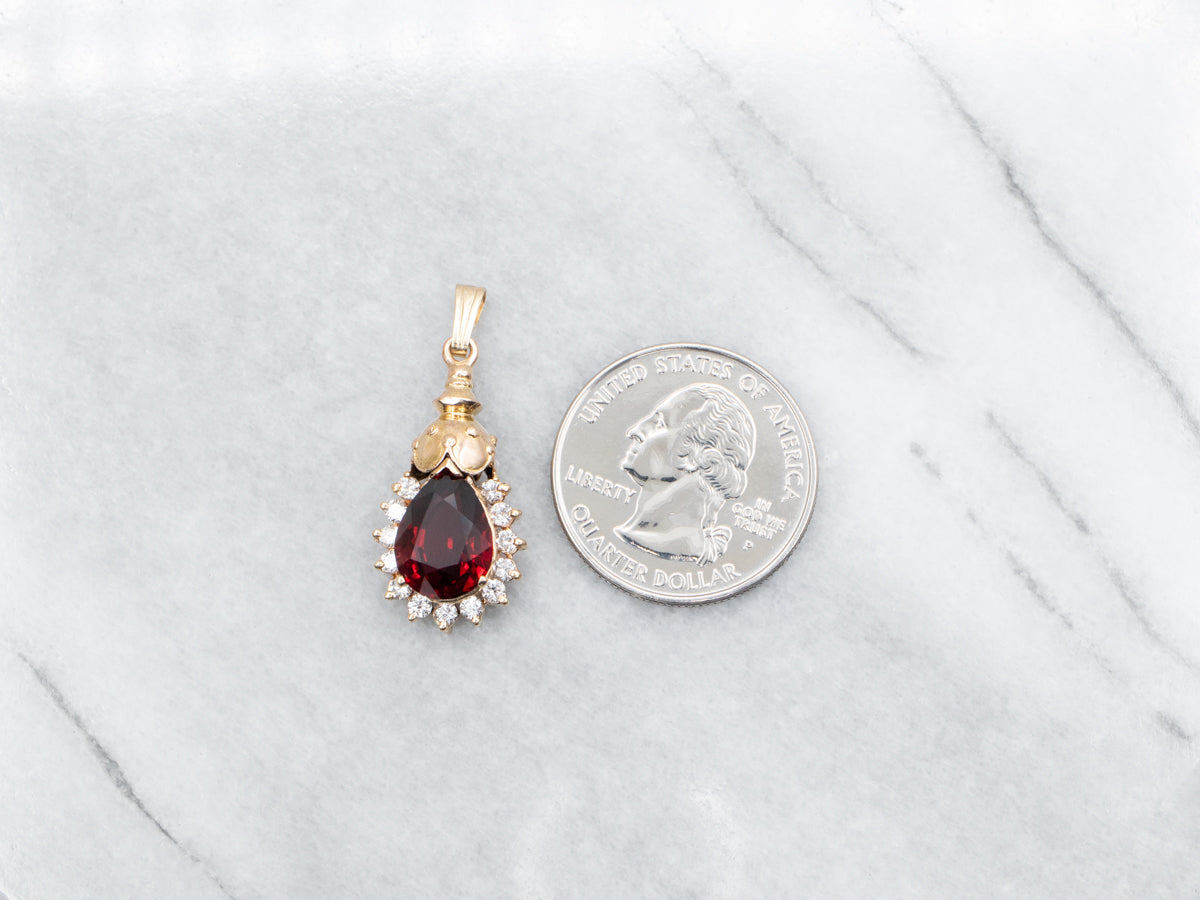 Mix Era Garnet Pendant with Diamond Halo