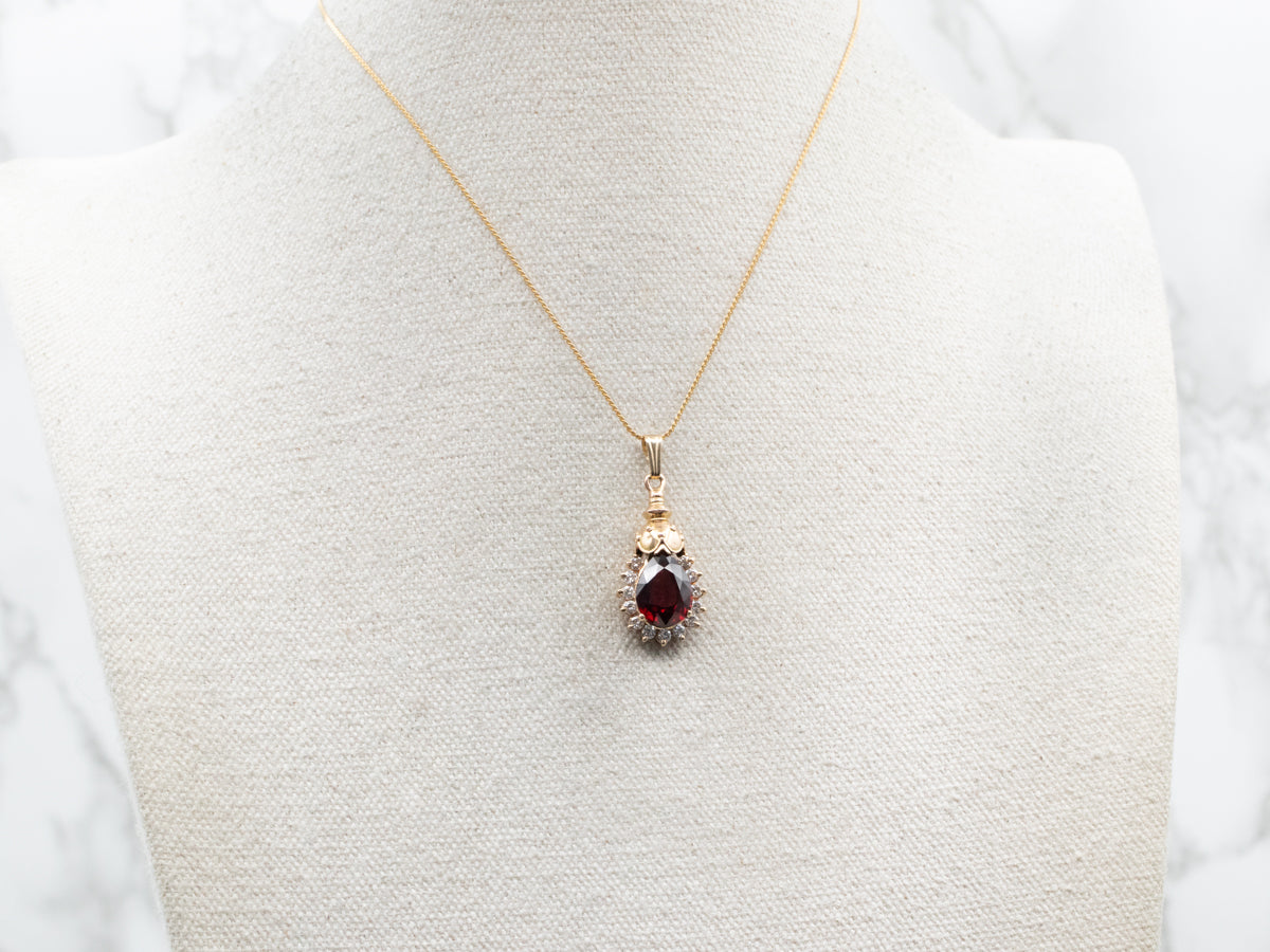 Mix Era Garnet Pendant with Diamond Halo