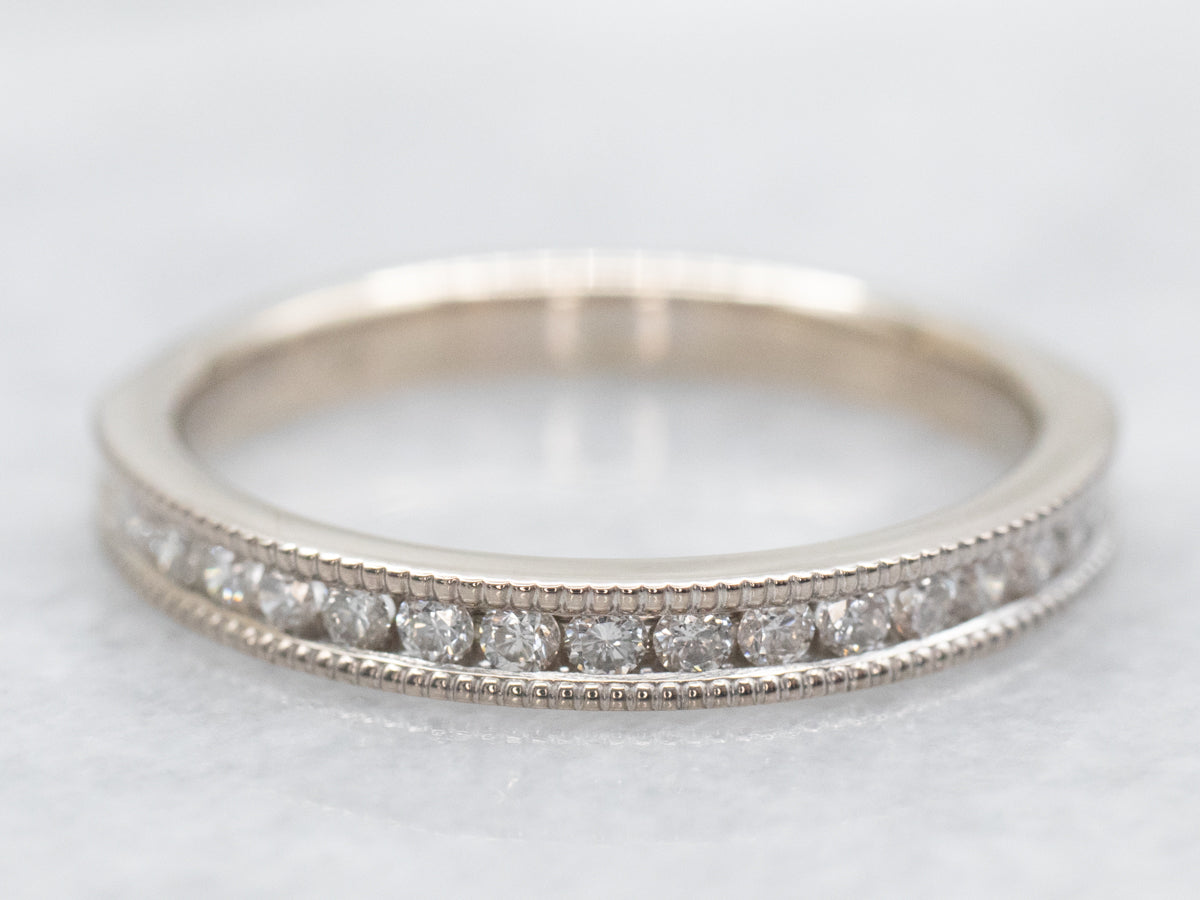 White Gold Diamond Milgrain Band