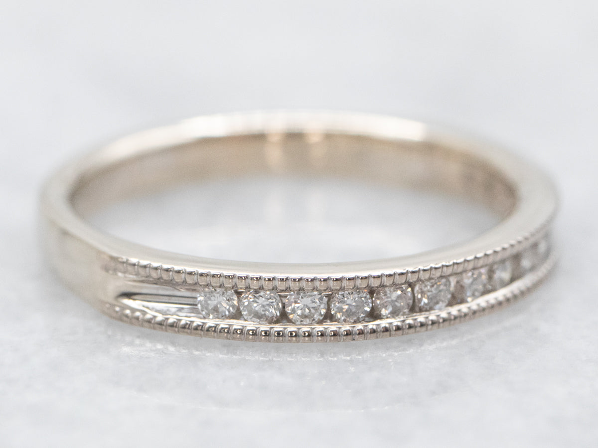 White Gold Diamond Milgrain Band