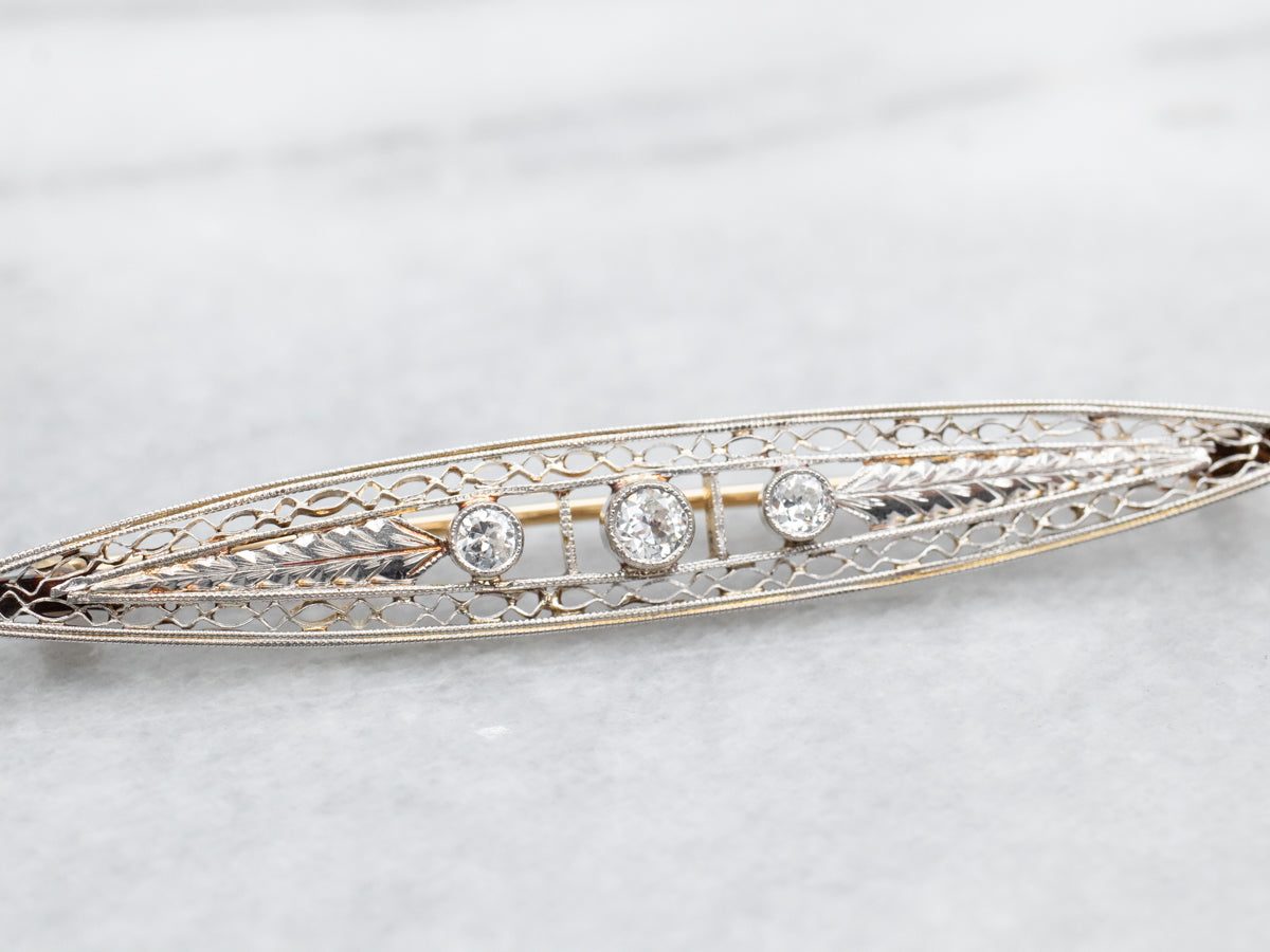 Antique Lace Filigree Pin with European Cut Diamonds