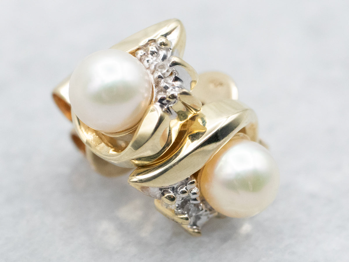 Saltwater Pearl and Diamond Stud Earrings