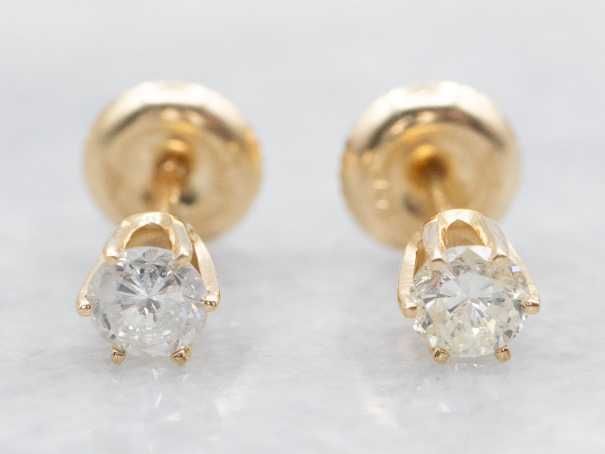 Screw-Back Diamond Gold Stud Earrings