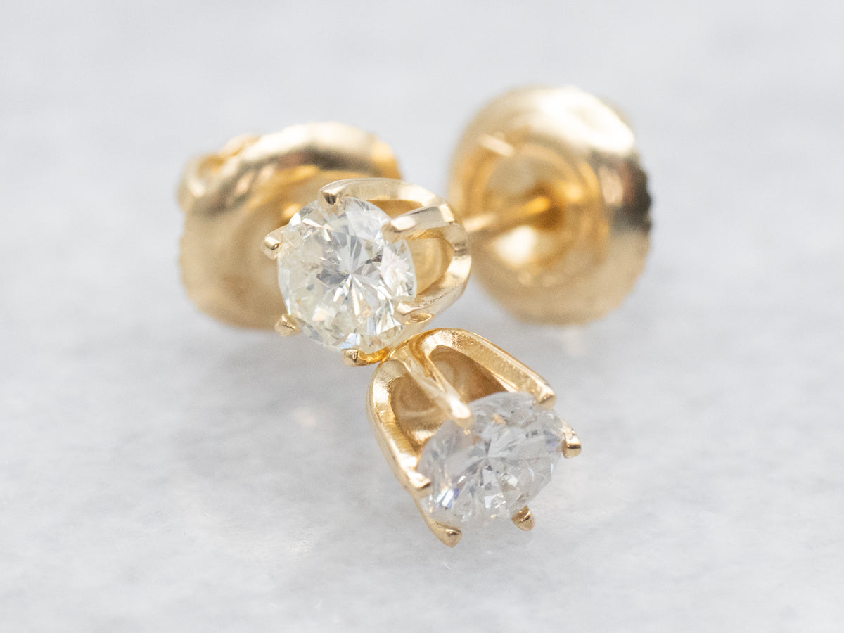 Screw-Back Diamond Gold Stud Earrings