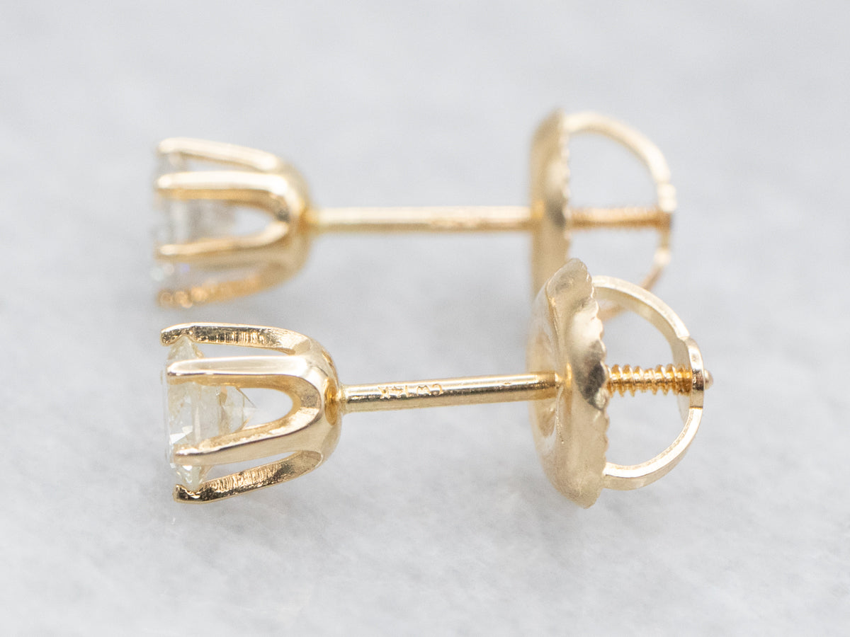 Screw-Back Diamond Gold Stud Earrings