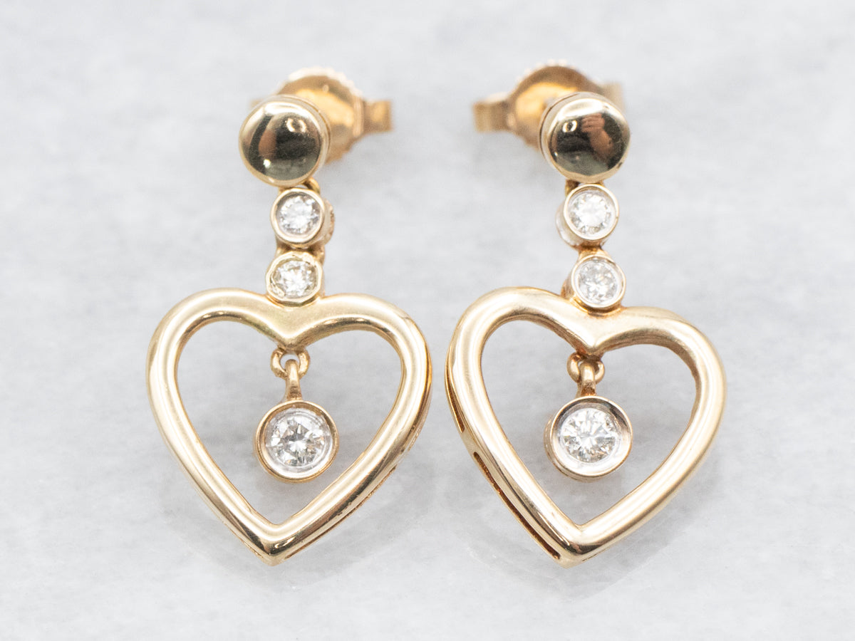 Swinging Diamond Heart Drop Earrings