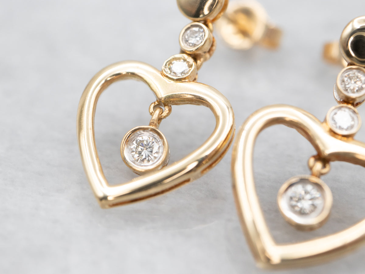 Swinging Diamond Heart Drop Earrings