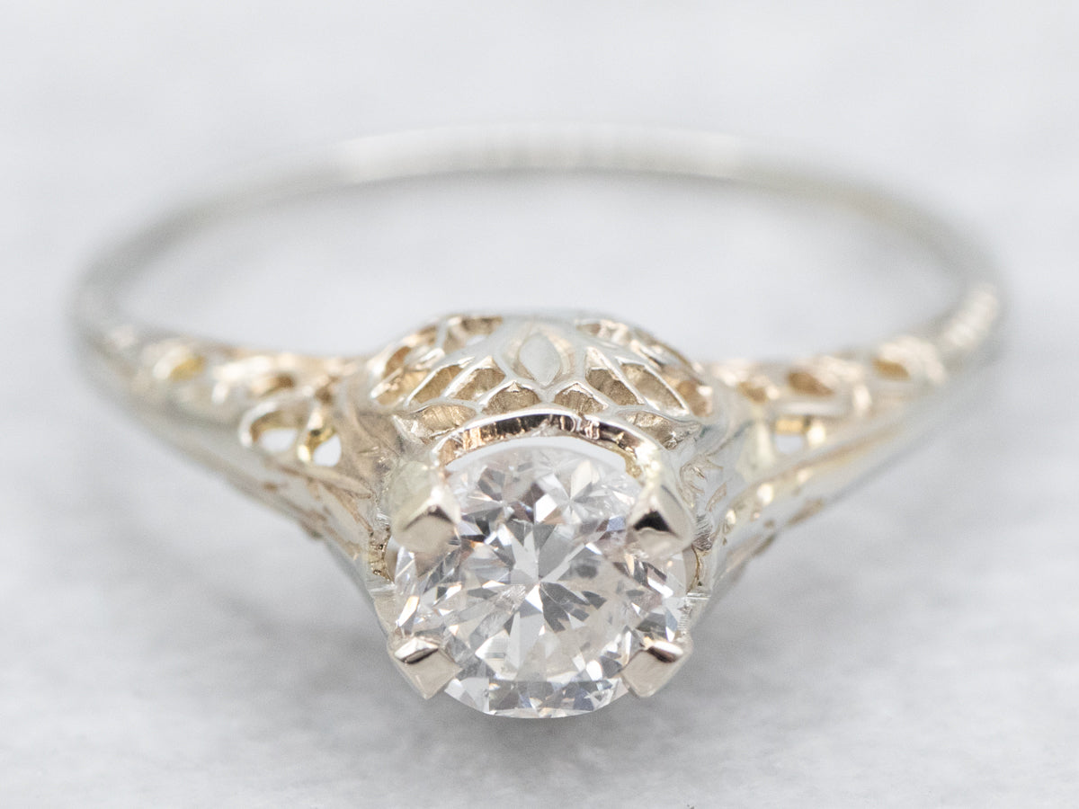 Art Deco Round Brilliant Diamond Solitaire Engagement Ring