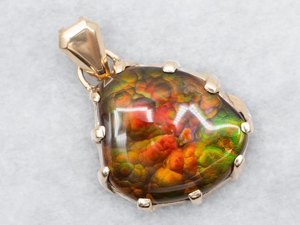 Bold Fire Agate and Gold Pendant