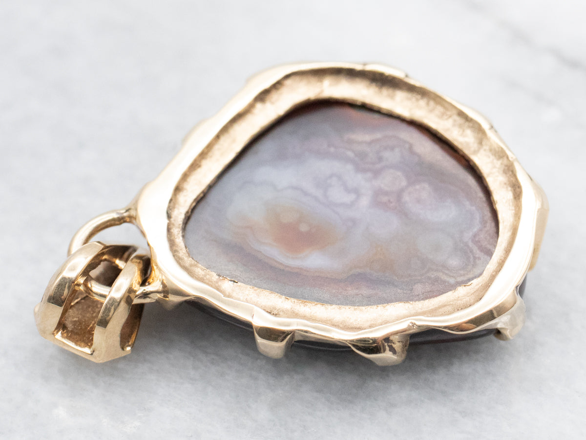 Bold Fire Agate and Gold Pendant