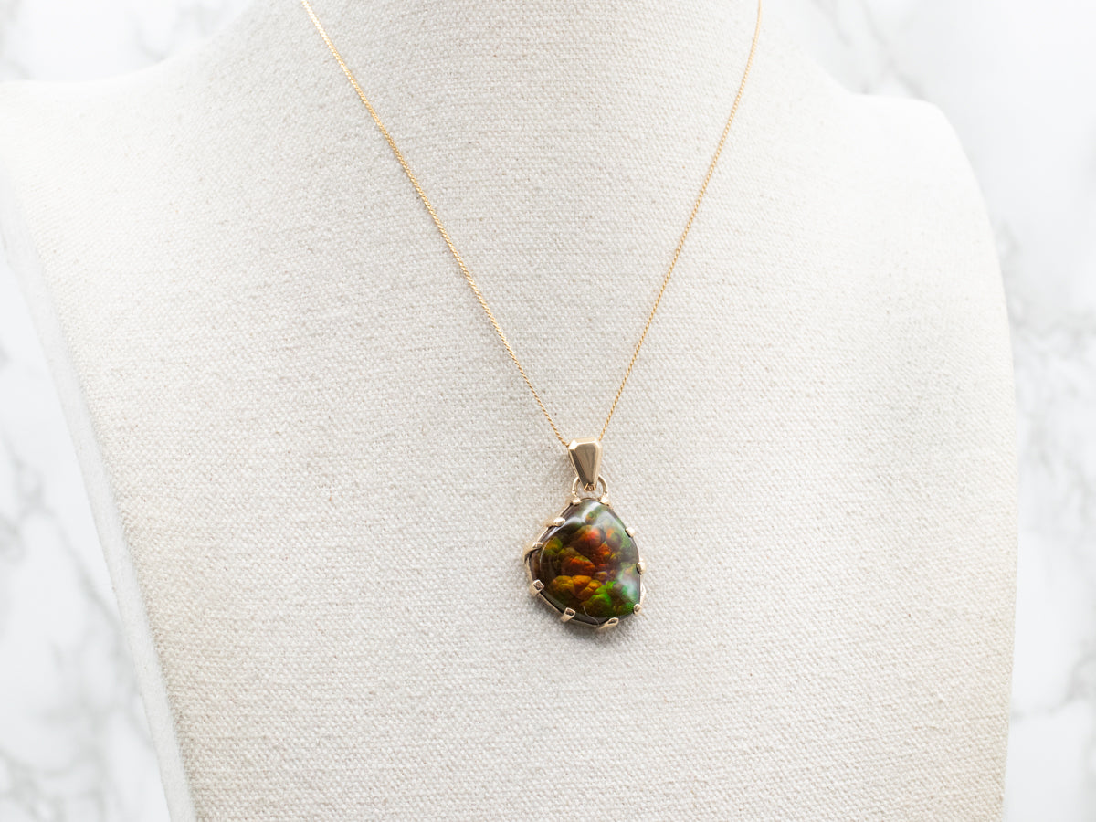 Bold Fire Agate and Gold Pendant