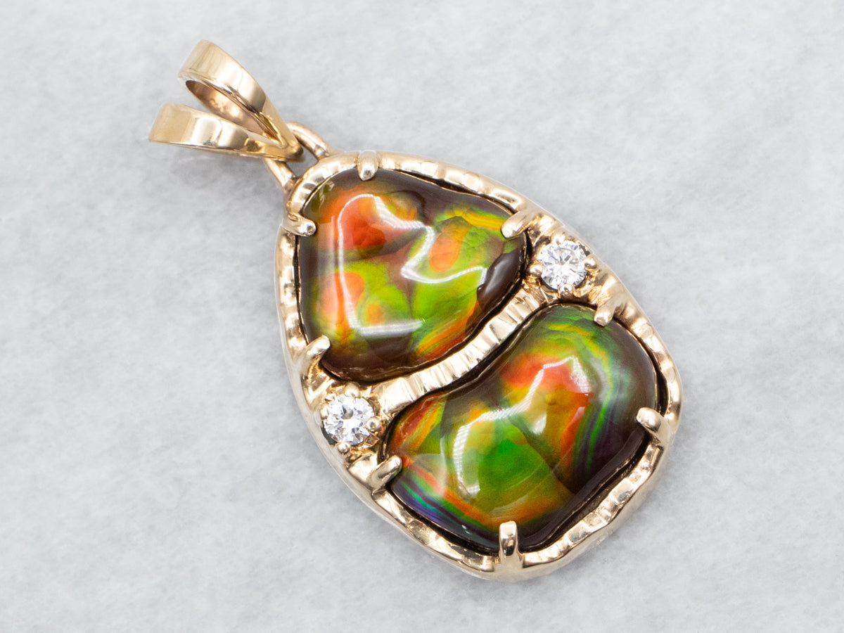 Fire Agate Diamond and Gold Pendant