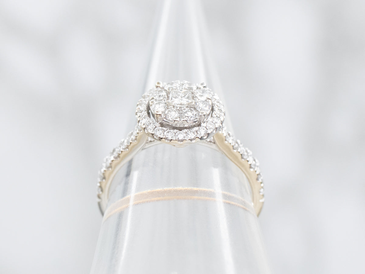 Modern Double Diamond Halo Engagement Ring