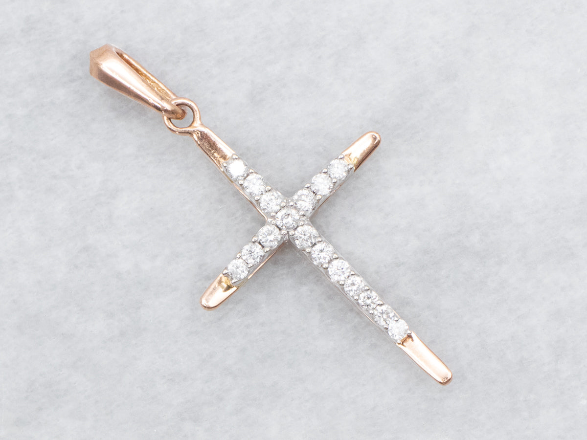 Two Tone Diamond Cross Pendant