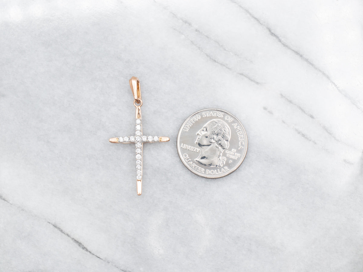 Two Tone Diamond Cross Pendant