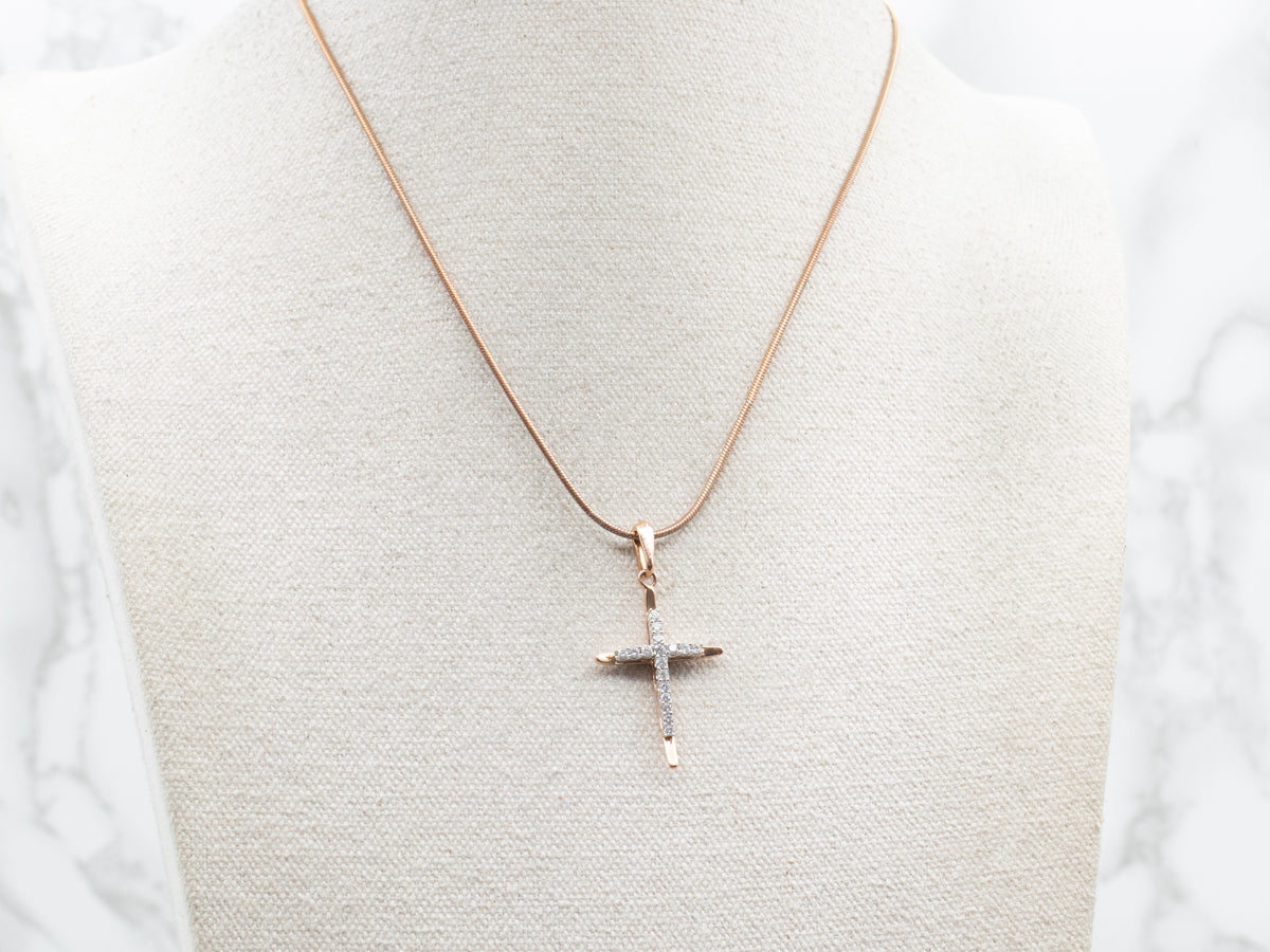 Two Tone Diamond Cross Pendant