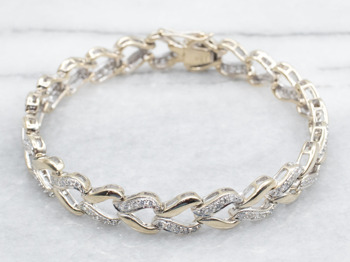 Pulsera de diamantes con eslabones de cadena de oro blanco