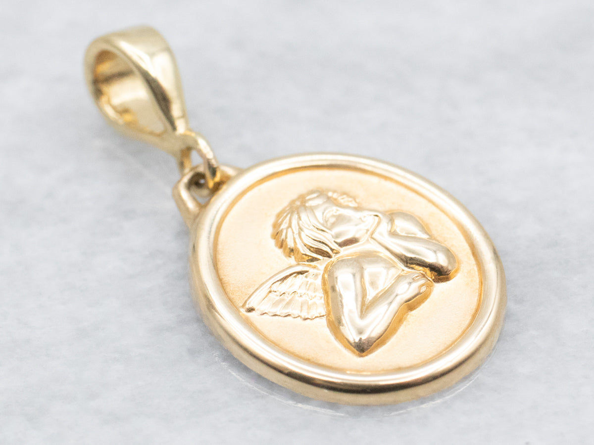 Gold Guardian Angle Disc Pendant