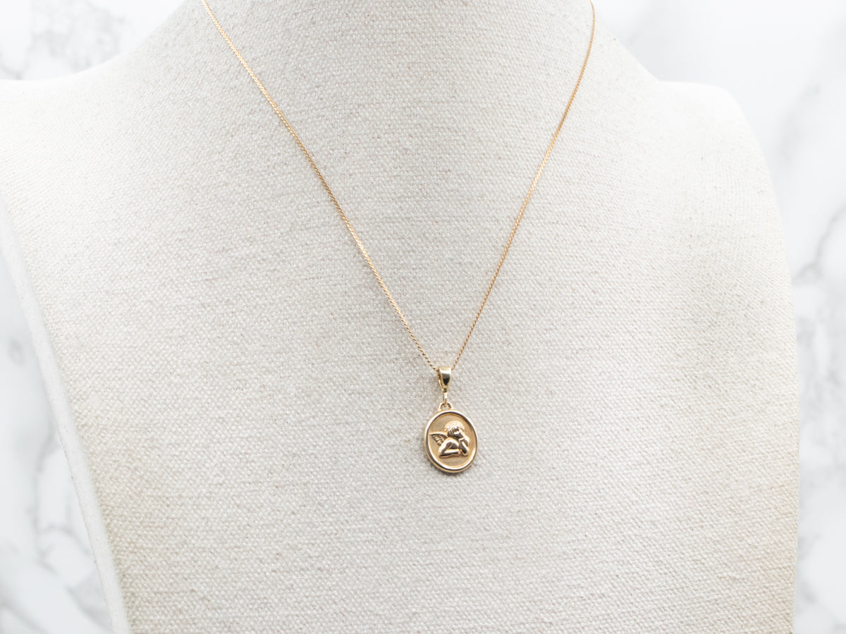 Gold Guardian Angle Disc Pendant