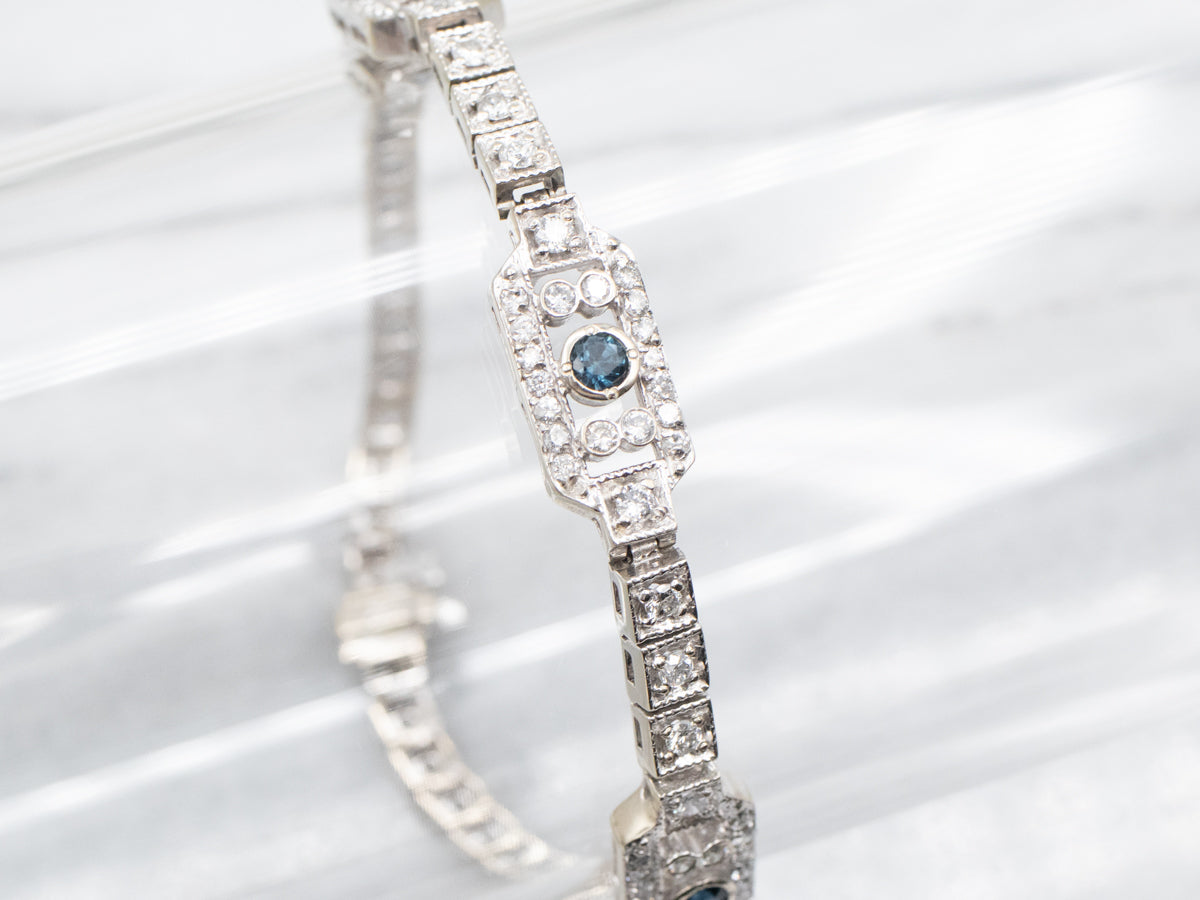 Art Deco Sapphire and Diamond Gemstone Link Bracelet