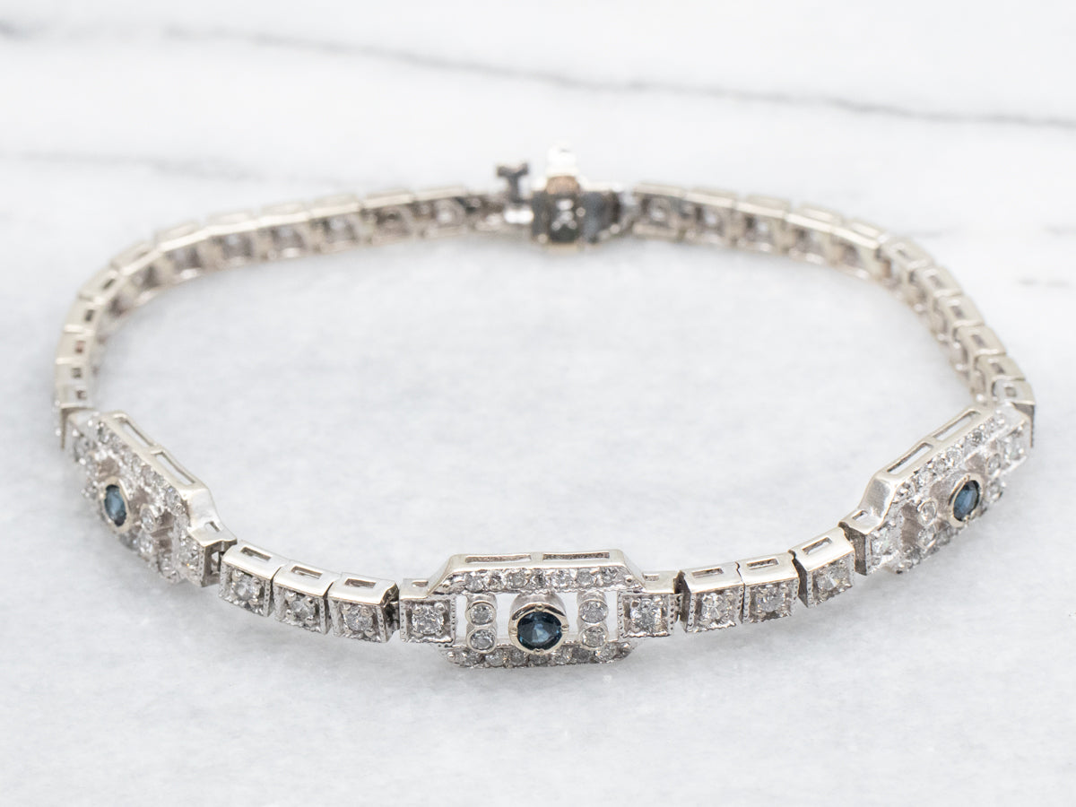 Art Deco Sapphire and Diamond Gemstone Link Bracelet