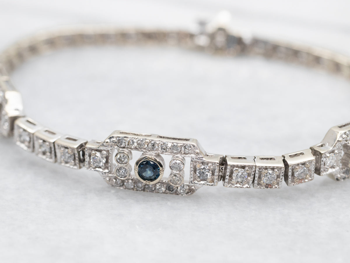 Art Deco Sapphire and Diamond Gemstone Link Bracelet