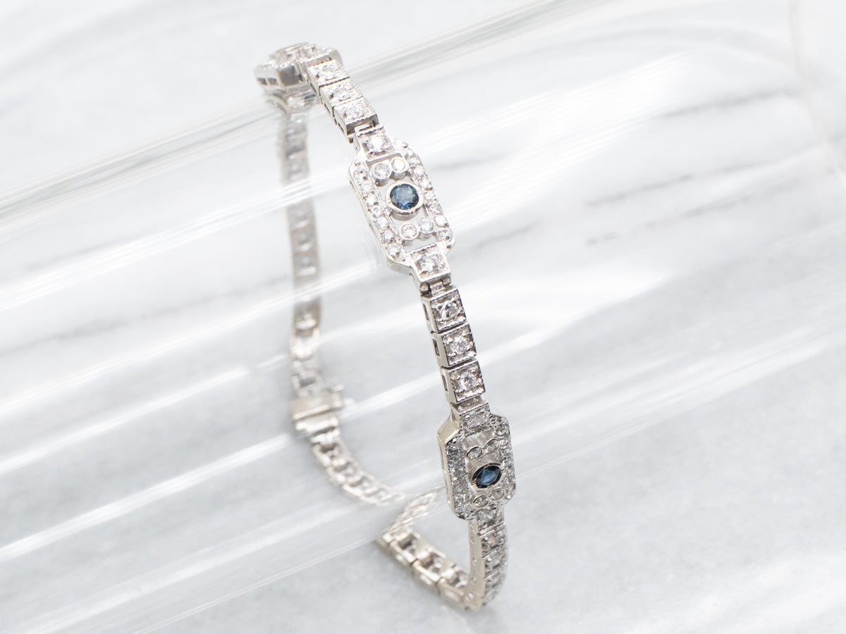 Art Deco Sapphire and Diamond Gemstone Link Bracelet