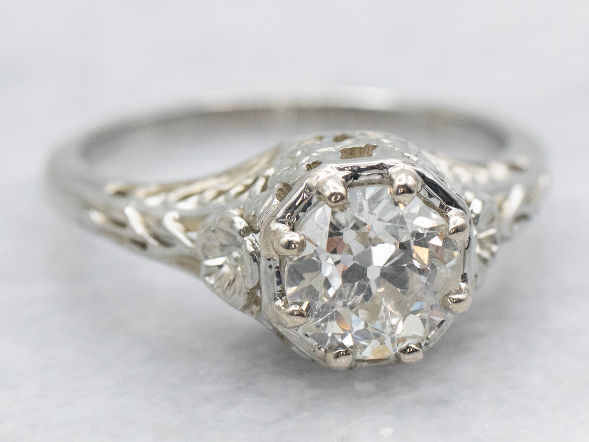 Art Deco Old European Cut Diamond Solitaire Engagement Ring