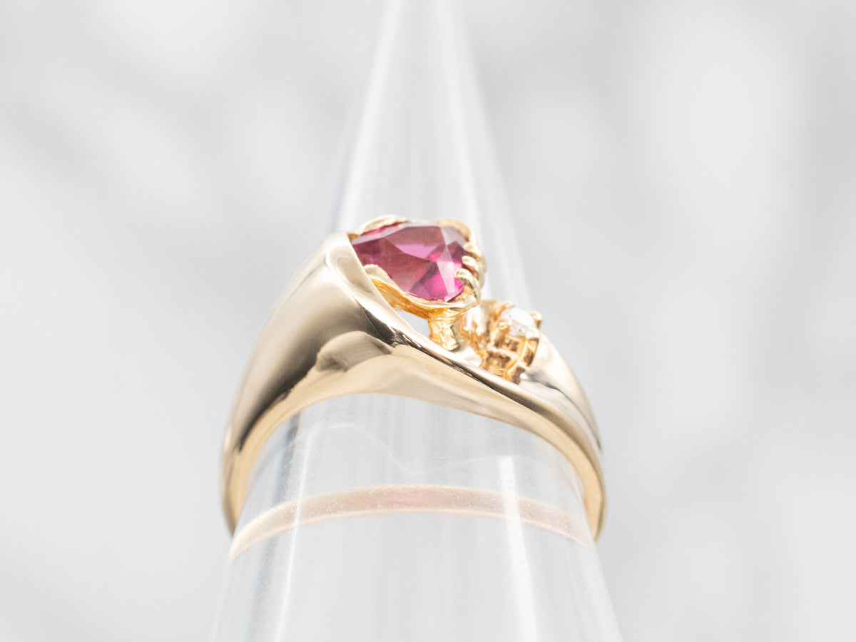 Modern Gold Trillion Cut Pink Tourmaline and Diamond Ring