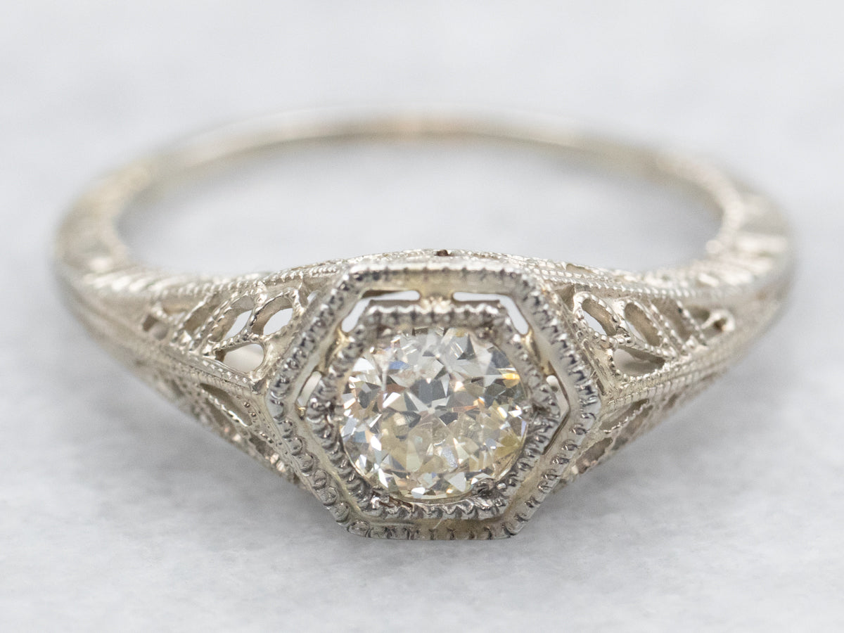 Art Deco Old European Cut Diamond Solitaire Engagement Ring