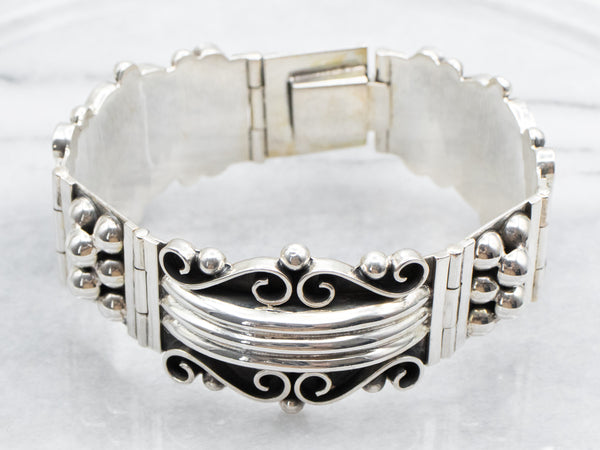 Vintage Taxco Solid Sterling Swirl cage deals Silver Ball Bracelet