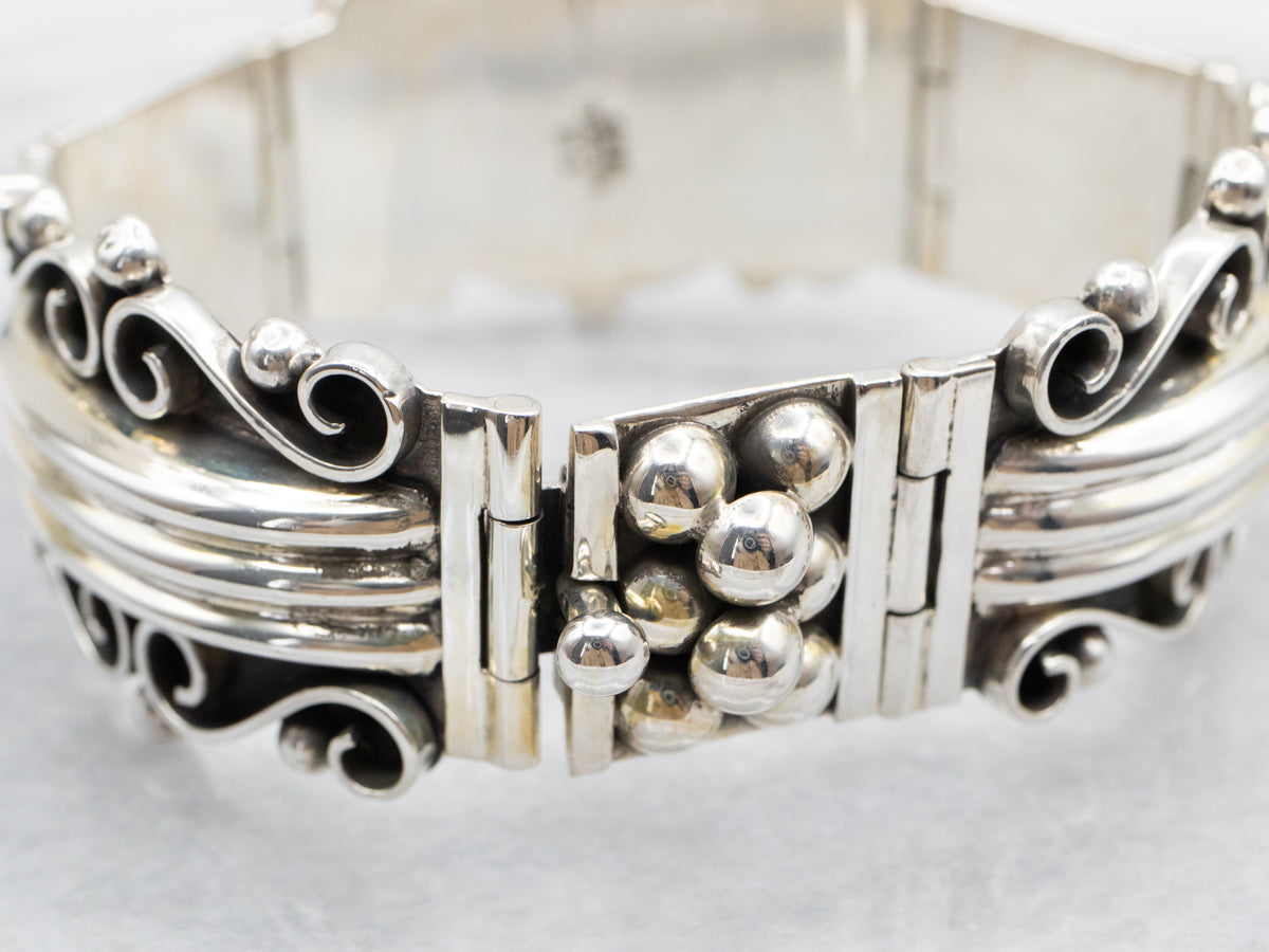 Vintage Mexican Sterling Silver Panel Bracelet