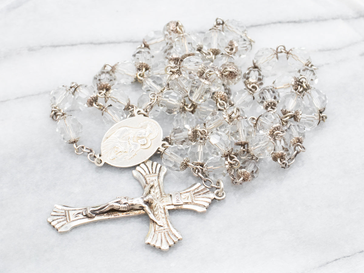 Vintage Sterling Silver Beaded Glass Rosary