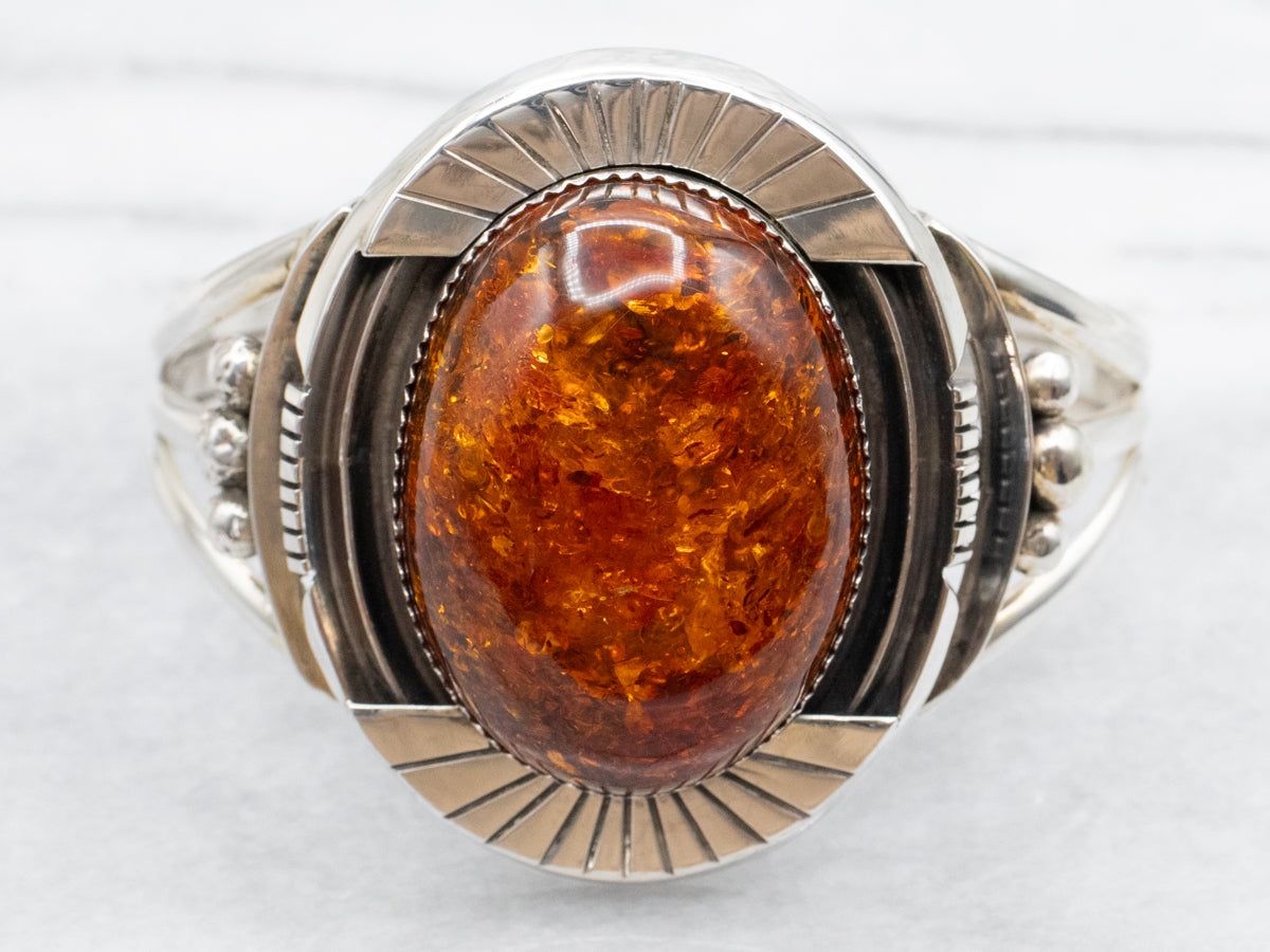 Amber Gemstone Bracelet Cuff 925 shops Sterling Silver Stamped 29g. 7” Wrist (C18)