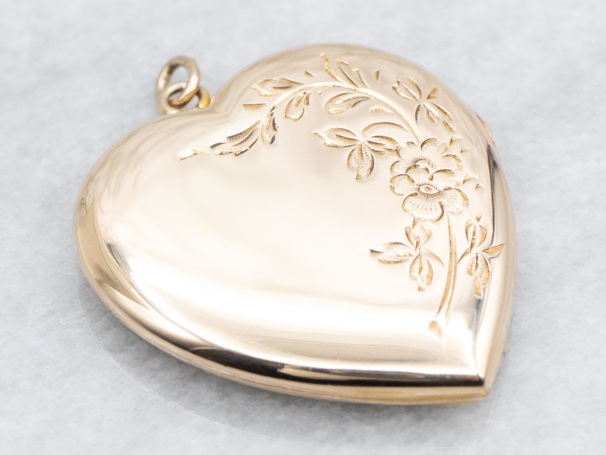 Floral Etched Heart Shaped Locket