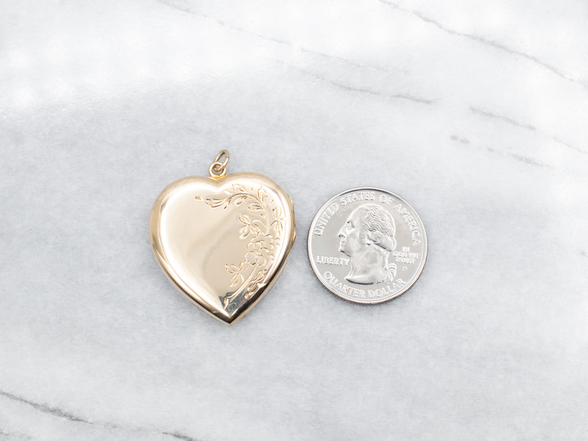 Floral Etched Heart Shaped Locket