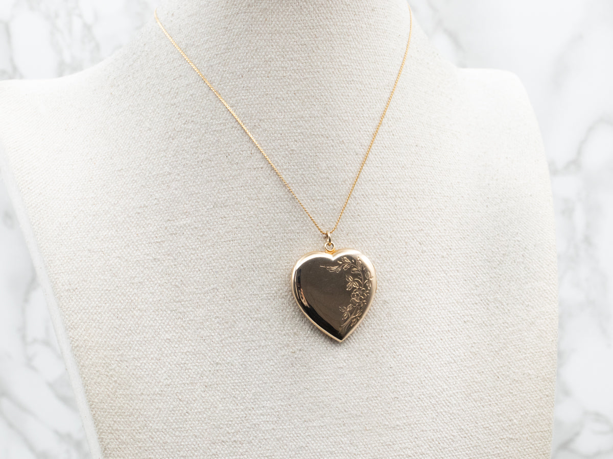 Floral Etched Heart Shaped Locket