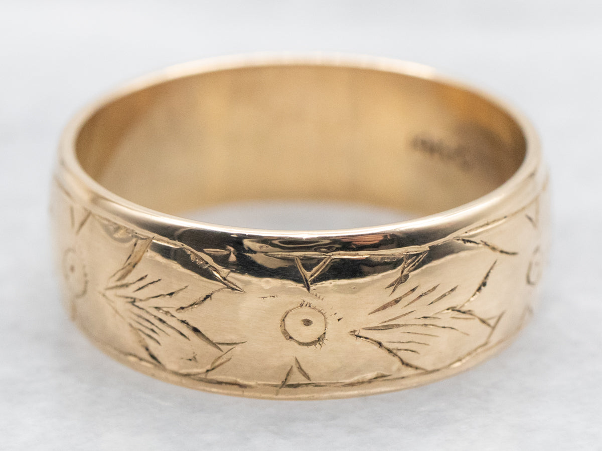 Gold Floral Etched Cigar Band