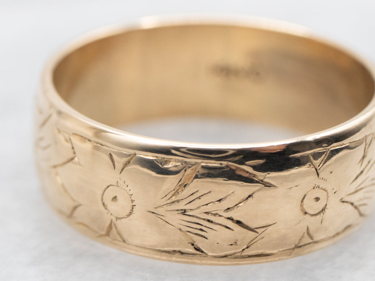 Gold Floral Etched Cigar Band