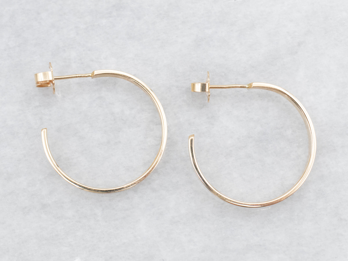 Flat Gold Hoop Earrings with Stud Backs