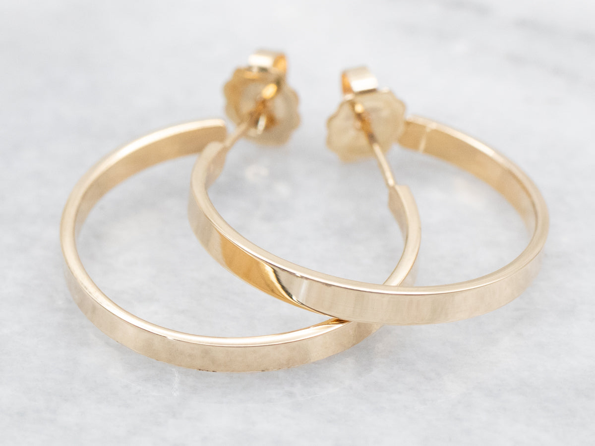 Flat Gold Hoop Earrings with Stud Backs