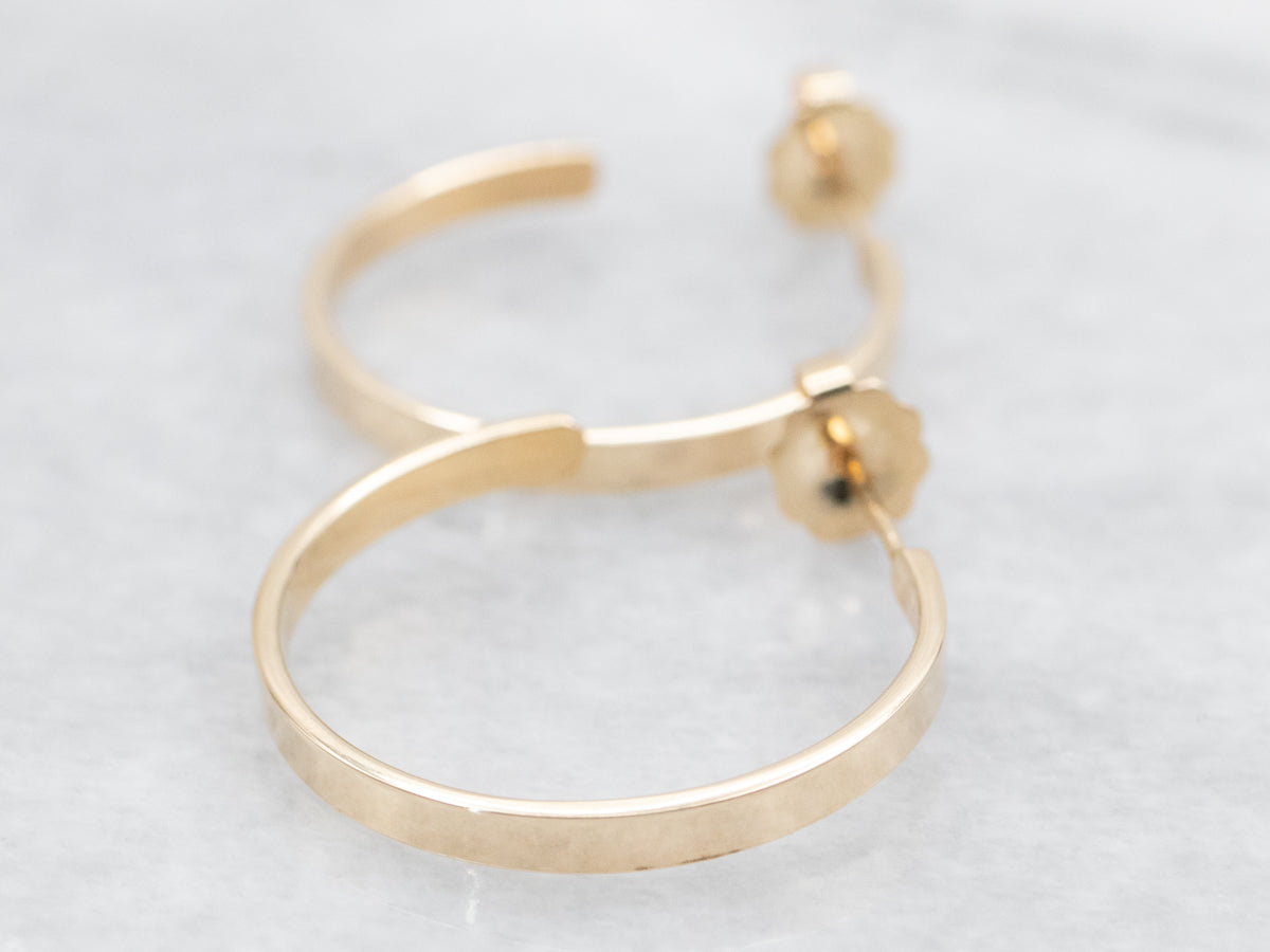 Flat Gold Hoop Earrings with Stud Backs