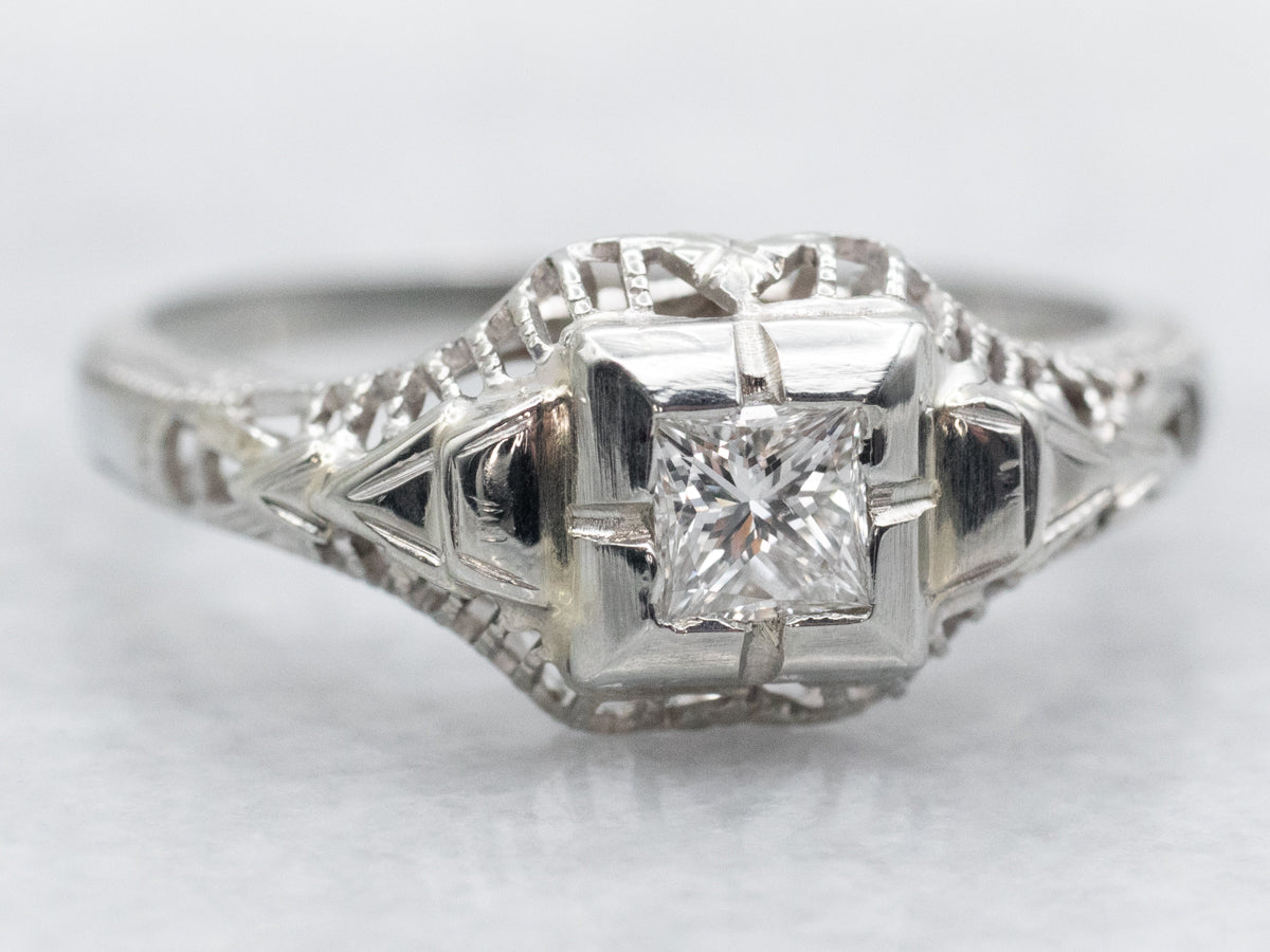 Vintage White Gold Diamond Solitaire Engagement Ring