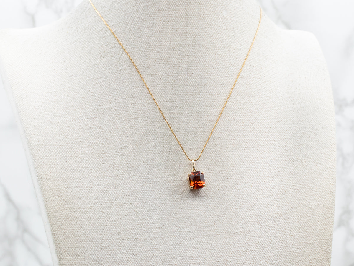 Hessonite Garnet Solitaire Pendant