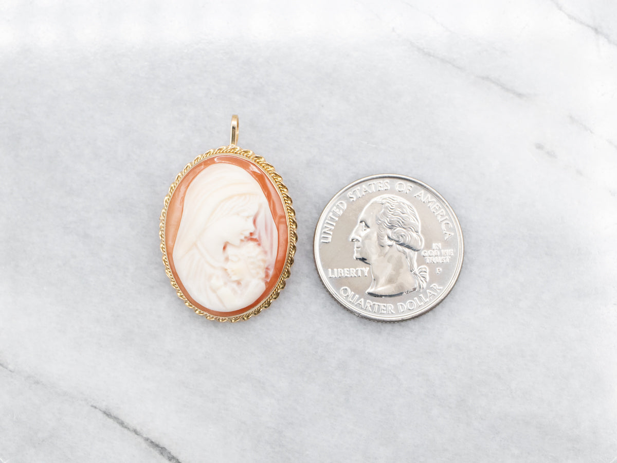 Mother and Child Cameo Brooch or Pendant