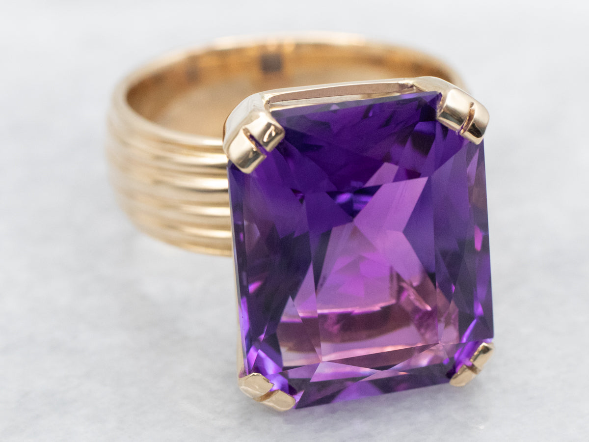 Art Carved Gold Amethyst Cocktail Ring