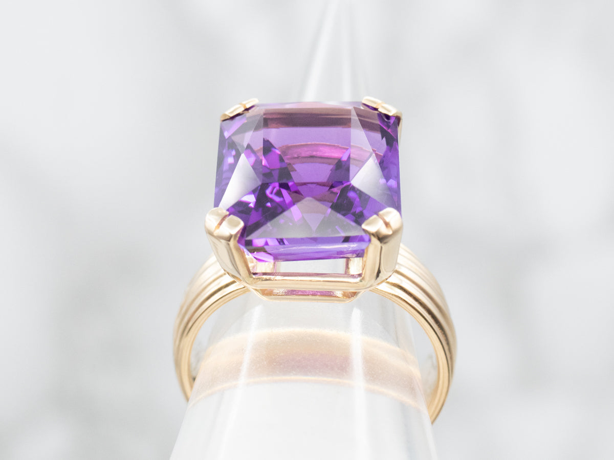 Art Carved Gold Amethyst Cocktail Ring